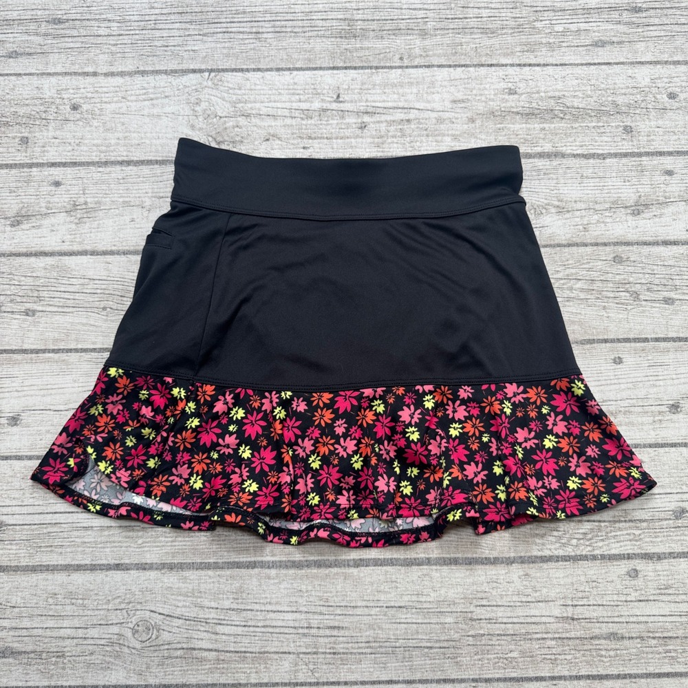 NEW Nicklaus Golf Skort Women's XS Black Floral Ruffle Hem Athletic Sportswear